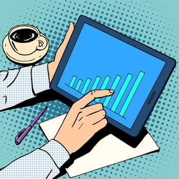 business concept businessman schedule growth tablet lunch retro style pop art