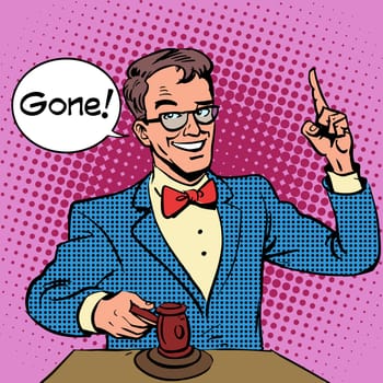 Auction auctioneer sells. Business and Finance retro style pop art