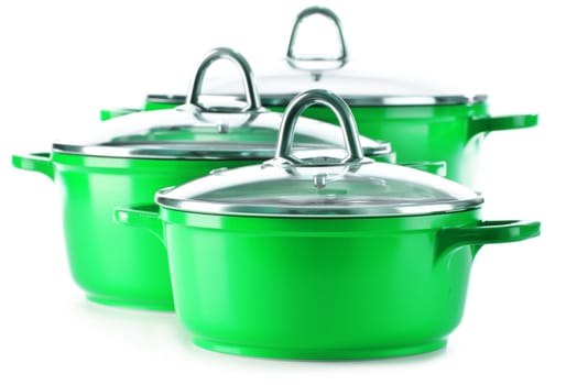 Steel pots isolated on white background.