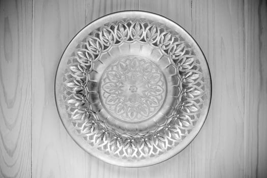 Top view of the silver plate. Black and white photo
