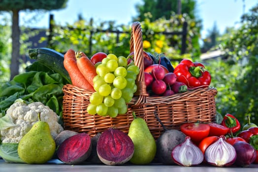 Fresh organic vegetables and fruits in the garden. Balanced diet