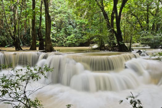 Huay Mae Khamin waterfall in tropical rainforest, Thailand