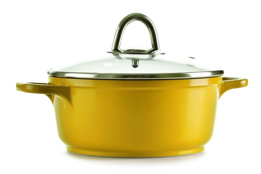 Steel pot isolated on white background.