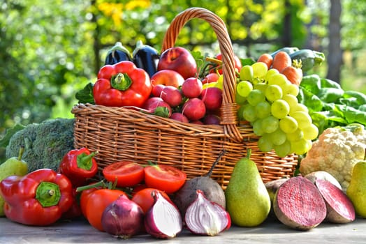Fresh organic vegetables and fruits in the garden. Balanced diet