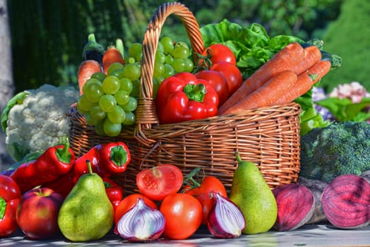 Fresh organic vegetables and fruits in the garden. Balanced diet