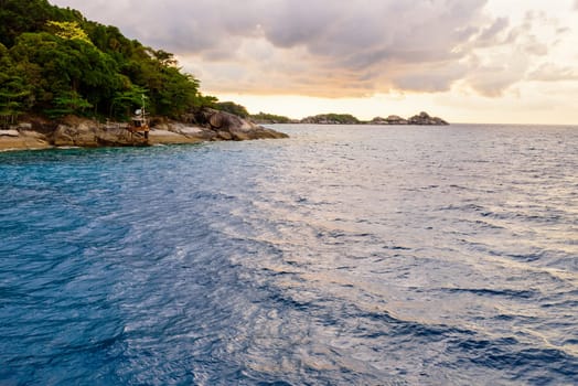 Beautiful landscape of blue sea and sky sunset in summer at Koh Miang island, Mu Koh Similan National Park, Phang Nga Province, Thailand