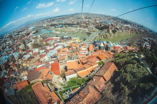 Panoramic view of old Tbilisi, top view from monorail. Tiflis is the capital and largest city of Georgia, lying on the banks of Mtkvari River