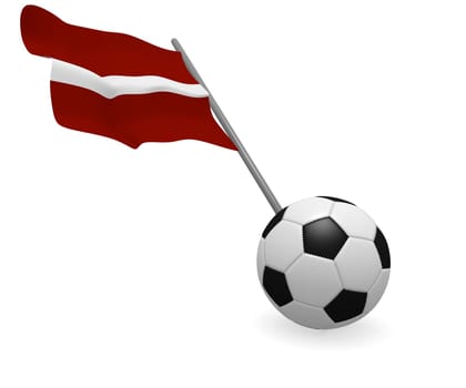 Soccer ball with the flag of Latvia on a white background