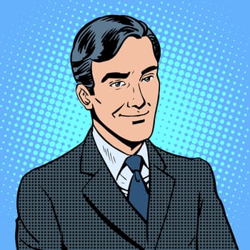 Businessman listens concept retro style pop art