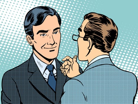 Dialogue conversation businessmen retro style pop art
