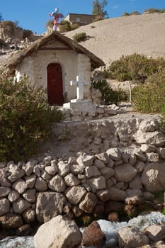 Old adobe church in the small town of Putre, which is high in the mountains of northern Chile on the edge of the altiplano.