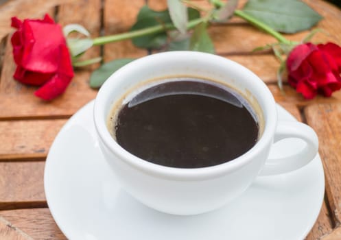 Cup of black coffee in home garden, stock photo