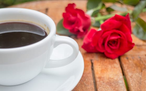 Cup of black coffee in home garden, stock photo