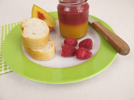 Breakfast with two-tone peach raspberry jam