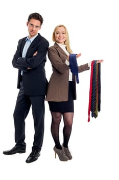 Man and woman choose a tie.
