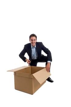 Businessman with a box..