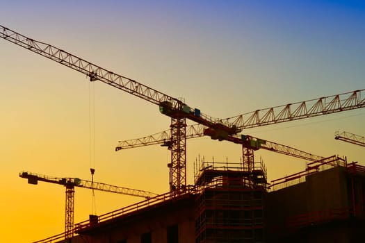 Construction cranes on the construction site of the Stadtschloss in Berlin