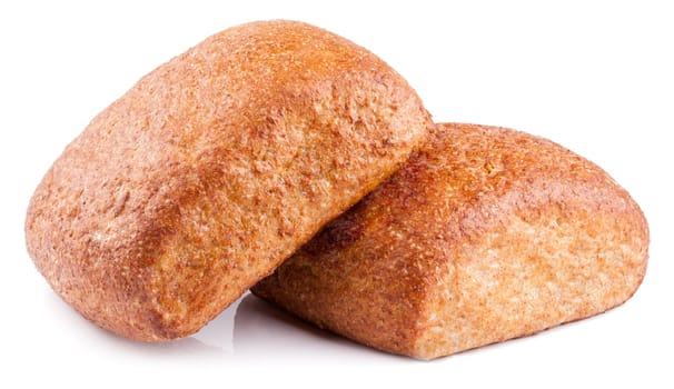 Whole grain buns on white background