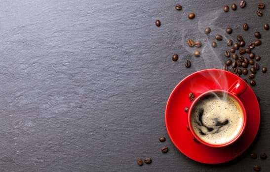 Coffee cup background with coffee beans and table