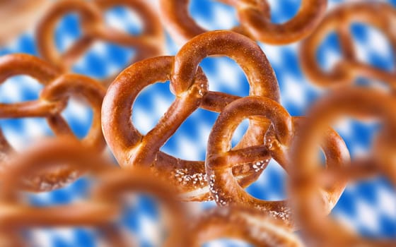 Pretzels with Bavaria flag in the background (October Festival)