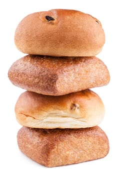 Whole grain and raisin sands stack on white background