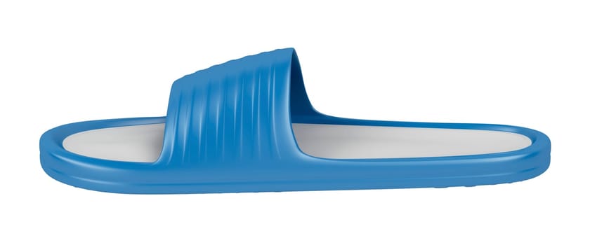 Side view of blue rubber slipper, isolated on white background
