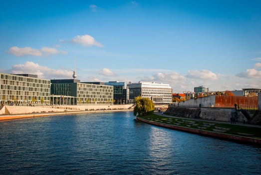 Skyline of modern part of Berlin with recognizable Berlin tower