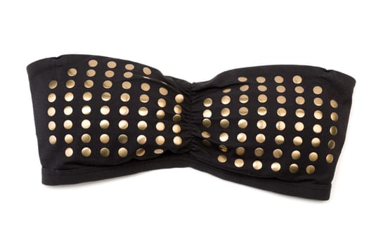 Black bra without straps with steel studs. Isolate on white.
