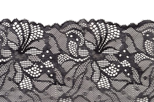 Black fine lace floral texture on white background, soft shadow