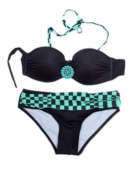 Black and green swimsuit. Isolate on white background.