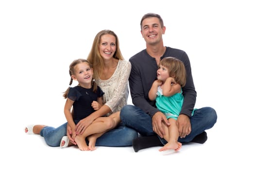 Happy family. Father, mother and children. Over white background
