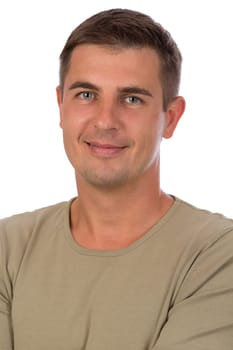Portrait of an attractive 37 year old man closeup isolate on a white background.