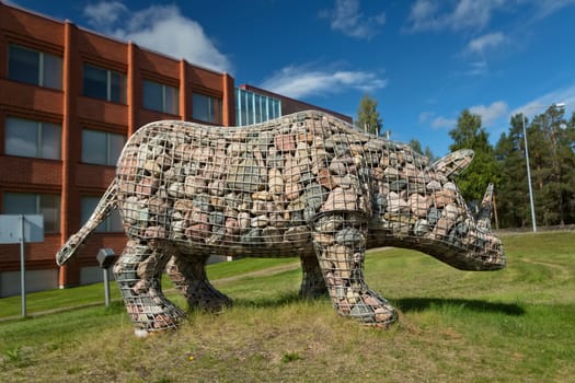 Stone monument rhino in Kemijärvi, northern Finland.