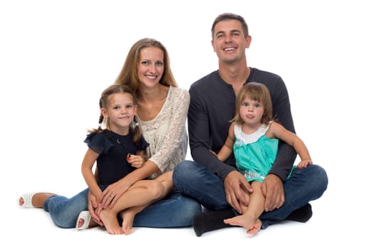 Happy family. Father, mother and children. Over white background.