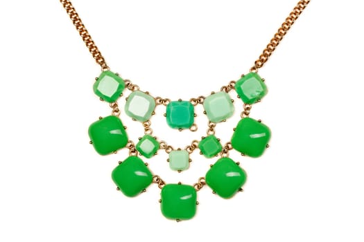 Necklace with green stones. Isolate on white.