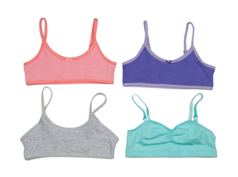 Set of colored cotton bras. Isolate on white.