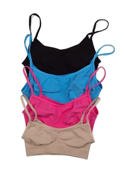 Four colored cotton bra. Isolate on white.