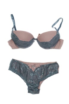 Set beige lingerie. Isolate on white.