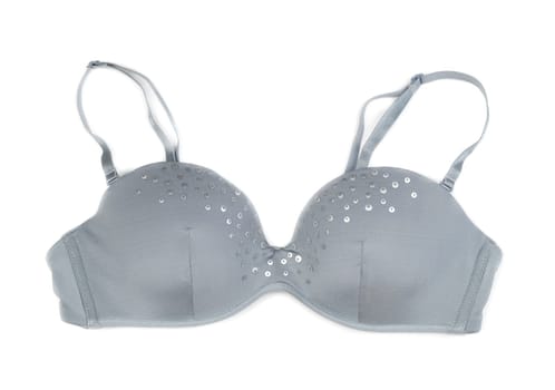 Gray bra with sequins isolated on a white background.