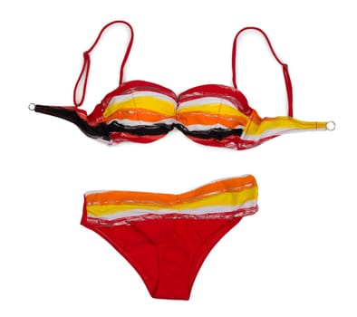Red striped with yellow swimsuit. Isolate on white.