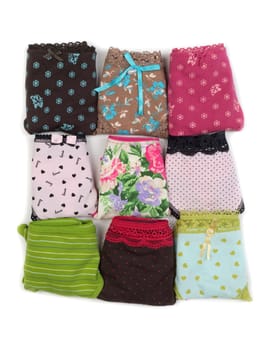 Set of nine women's panties. Isolate on white.