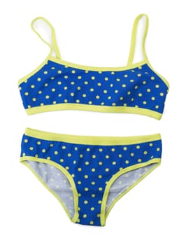 Set blue bra and panties in a green dot. Isolate on white.