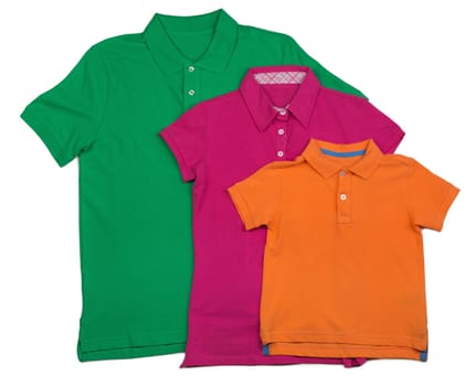 Three colored polo shirt. Isolate on white.