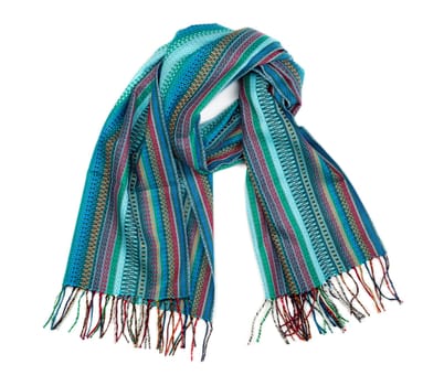 Blue striped scarf. Isolate on white.