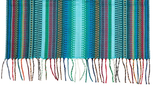 Trendy blue striped scarf closeup. Isolate on white.