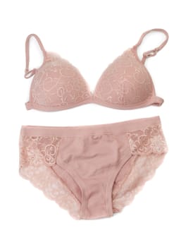 Beige set of lingerie. Isolate on white.