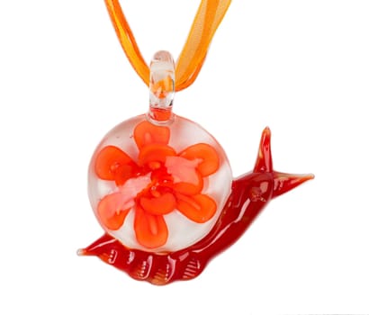 Murano glass necklace in the form of a snail. Isolate on white.