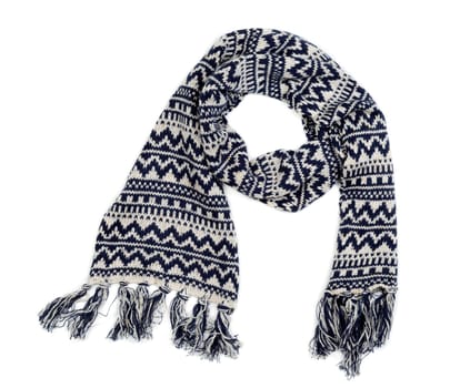 Striped knitted woollen scarf. Isolated on white.