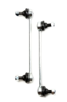 Close-up of two steel suspension arms of the vehicle. Isolate