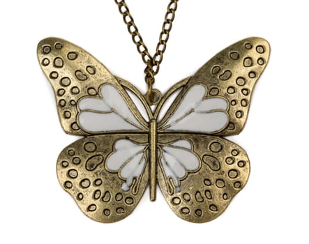 Butterfly necklace on a chain. Isolate on white.